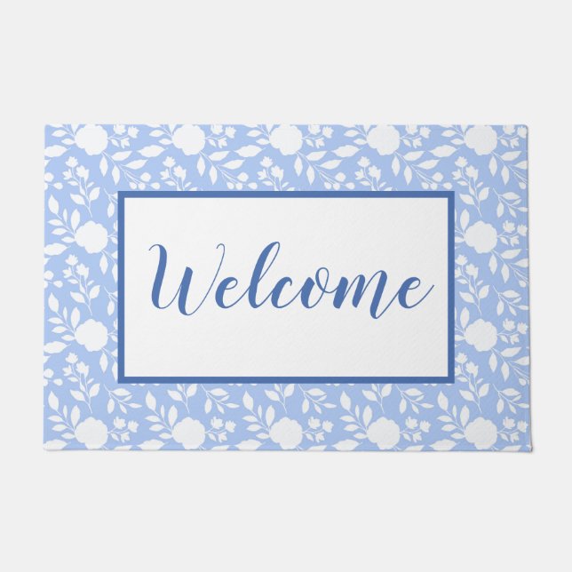 Felpudo Doormat de Floral azul blanco y claro (Anverso)