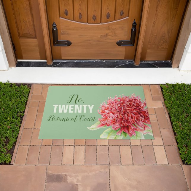 Felpudo Doormat de flores rojas de waratah botánico (Exterior)
