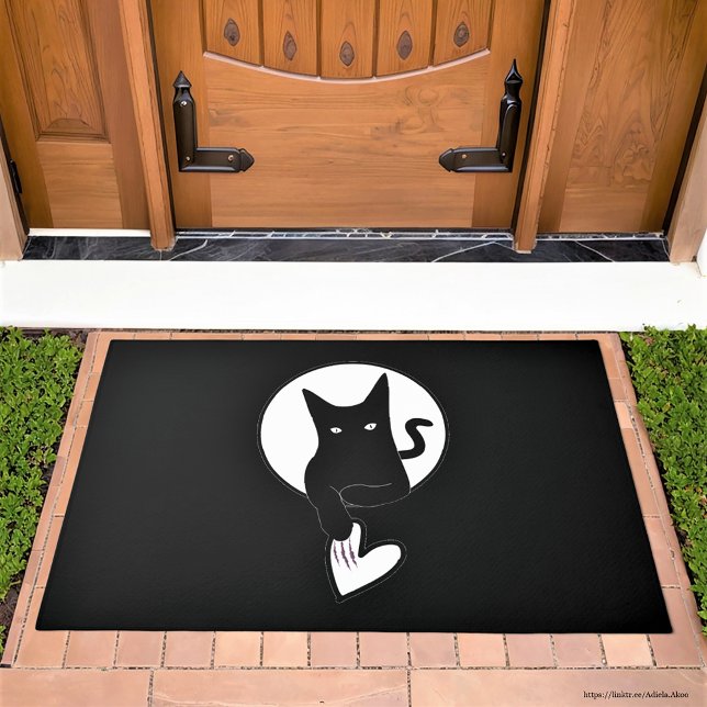 Felpudo Doormat de gato de amor de la poeta Adiela Akoo (The Love Cat Doormat - for the perfect blend of warm welcome and Halloween chill. Love it? GET it!)