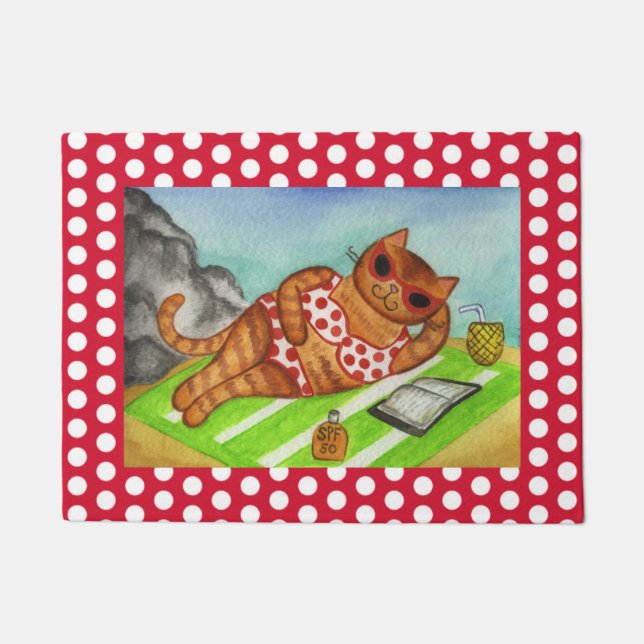 Felpudo Doormat de gato de Bikini Beach (Anverso)