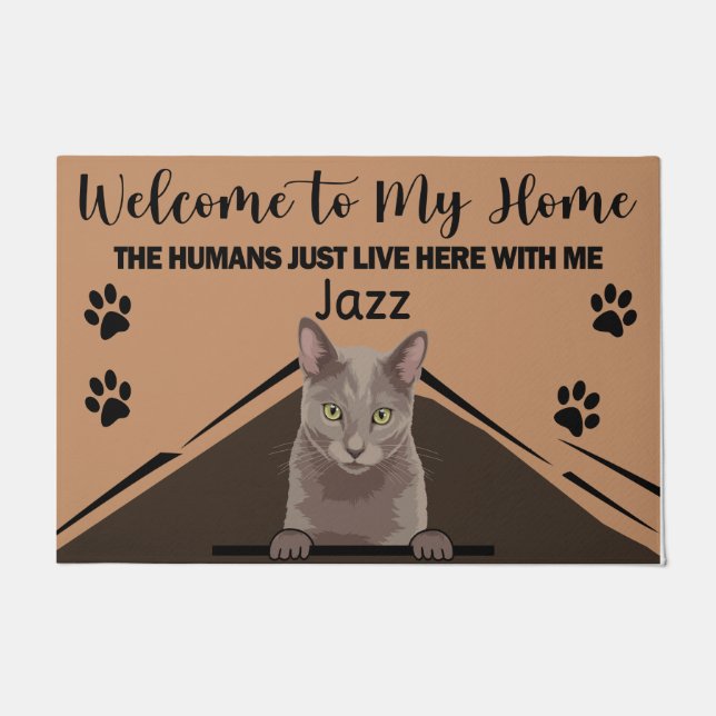 Felpudo Doormat De Gato Personalizado, Bienvenido A Nuestr (Anverso)