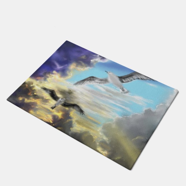 Felpudo Doormat de gaviota voladora de atardecer (Angular)