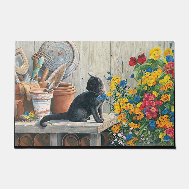 Felpudo Doormat de girasol, Doormat de girasol de gatos cu (Anverso)