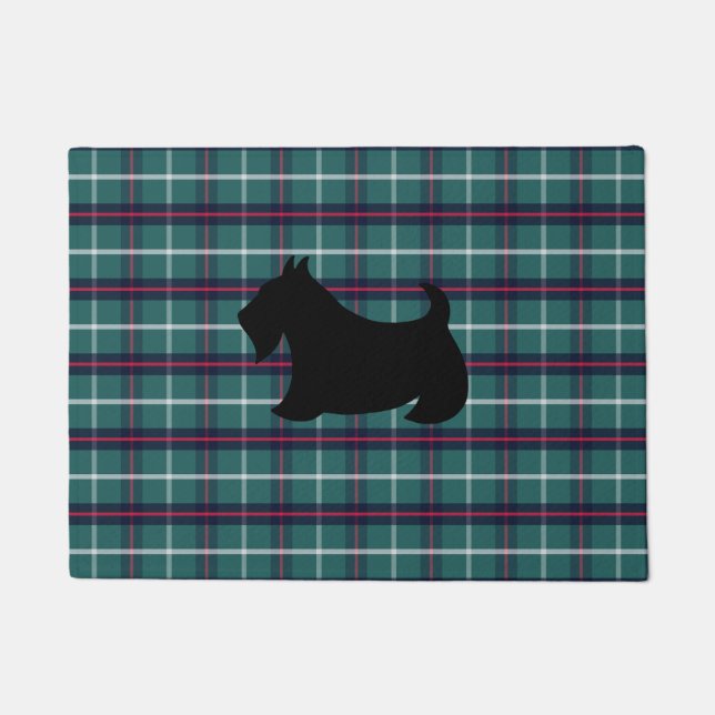 Felpudo Doormat de Green Plaid Scottish Terrier (Anverso)