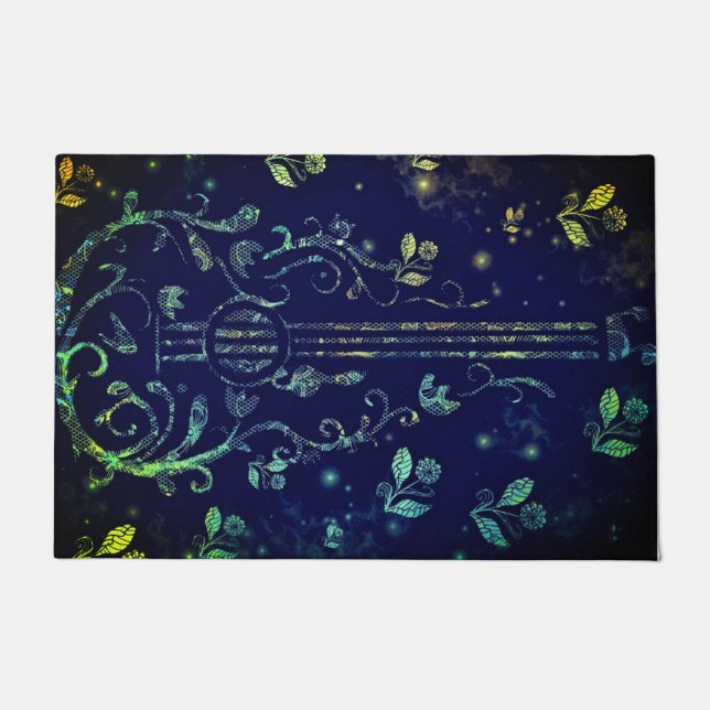 Felpudo Doormat de guitarra floral - Pintura (Anverso)