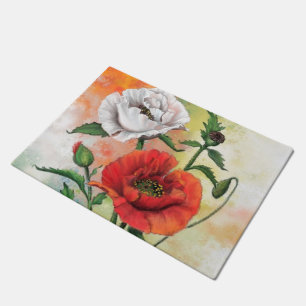 Felpudo Doormat de la amapola blanca roja