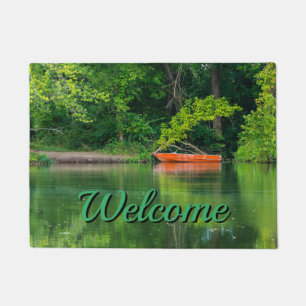 Felpudo Doormat De La Bienvenida Del Barco Naranja