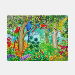 Felpudo Doormat de la jungla tropical del loro de Macaw