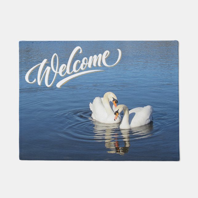 Felpudo Doormat de los cisnes del amor (Anverso)