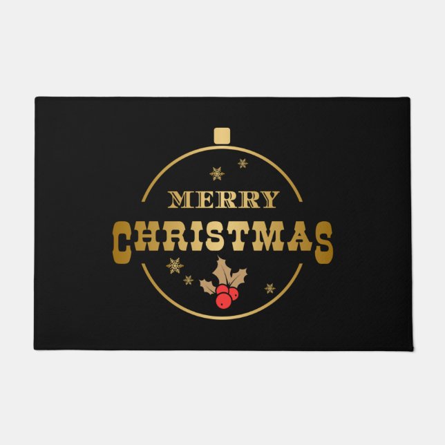 Felpudo Doormat de ornamento negro y dorado de Navidad (Anverso)