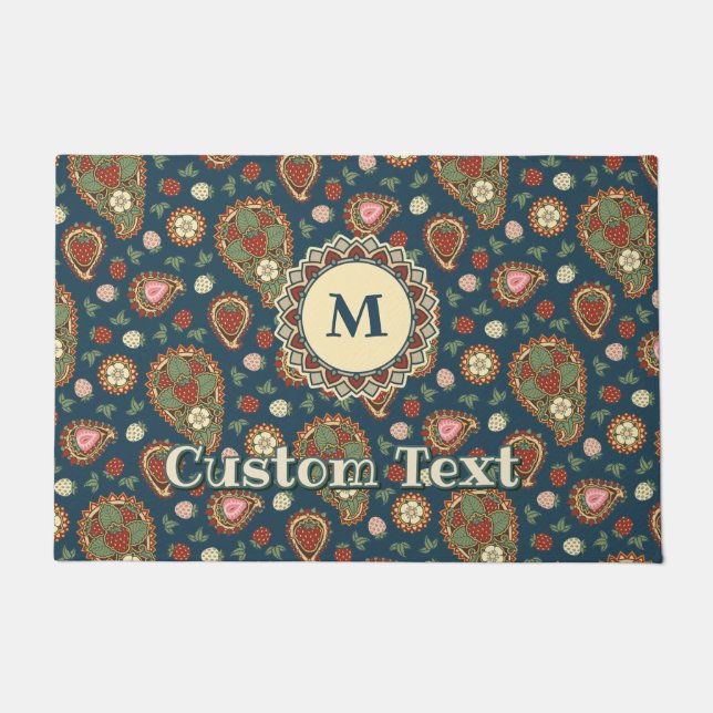 Felpudo Doormat de patrón de fresa Paisley (Anverso)
