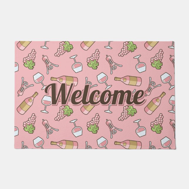 Felpudo Doormat de patrón de vino Rosa (Anverso)