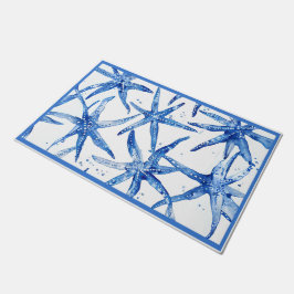 Felpudo Doormat de pez estrella azul y blanco