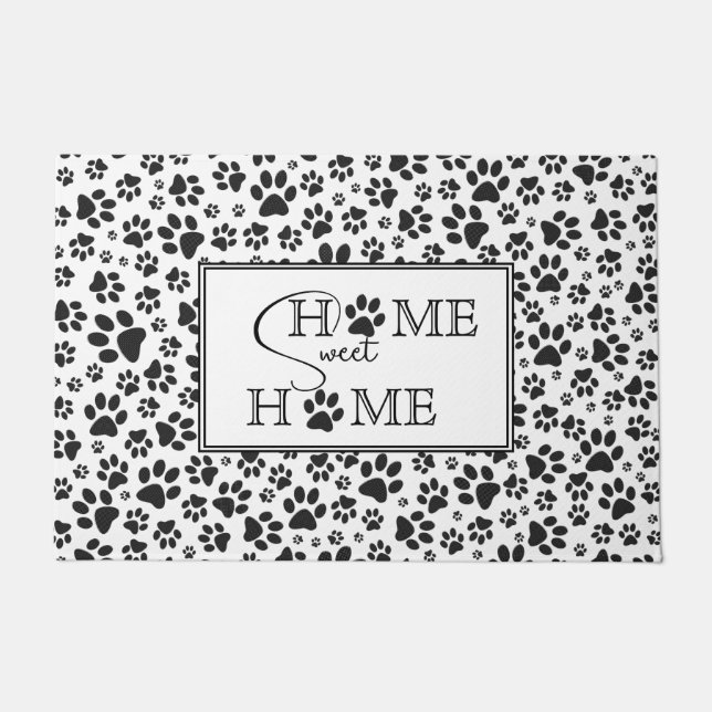 Felpudo Doormat de puntos de polka blanco y negro (Anverso)