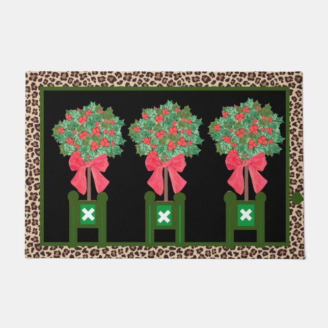 Felpudo Doormat de Red Leopard Holly Berry Chinoiserie (Anverso)