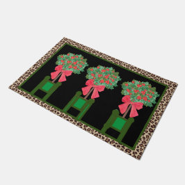 Felpudo Doormat de Red Leopard Holly Berry Chinoiserie