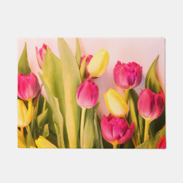 Felpudo Doormat de tulipanes rosados y amarillos