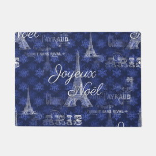 Felpudo Doormat del azul del navidad de París Joyeux Noel