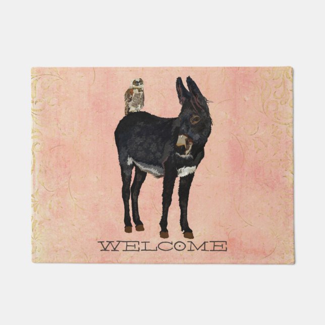 Felpudo DoorMat del BURRO y del BÚHO del AÑIL (Anverso)