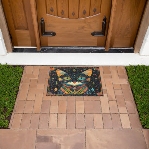 Felpudo Doormat del patrón del gato negro de Boho
