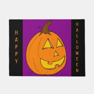 Felpudo Doormat estacional de Jack o' Lantern "Happy Hallo