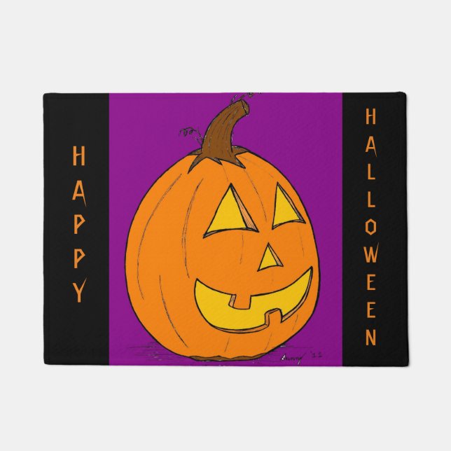 Felpudo Doormat estacional de Jack o' Lantern "Happy Hallo (Anverso)