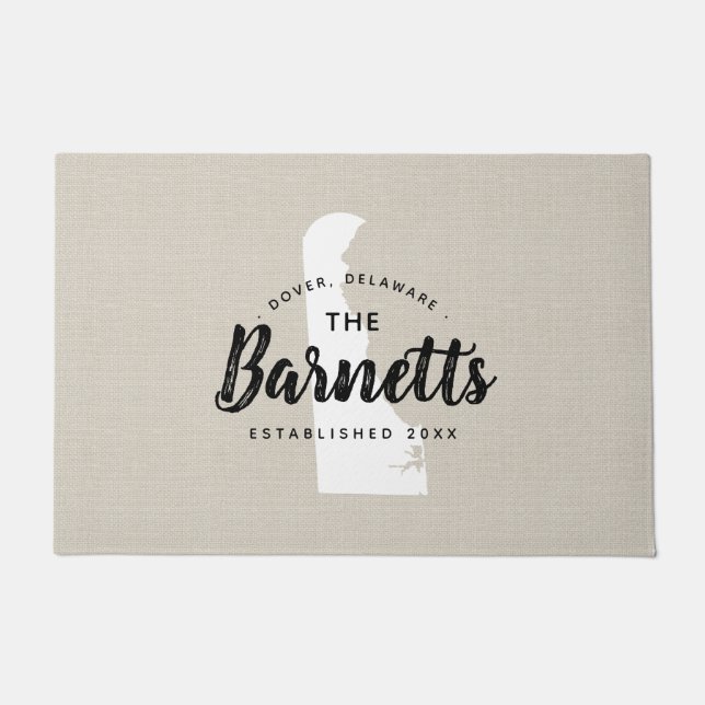 Felpudo Doormat estado monograma de la familia Delaware (Anverso)