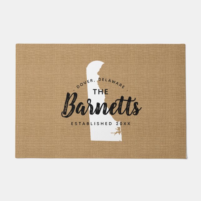 Felpudo Doormat estado monograma de la familia Delaware (Anverso)