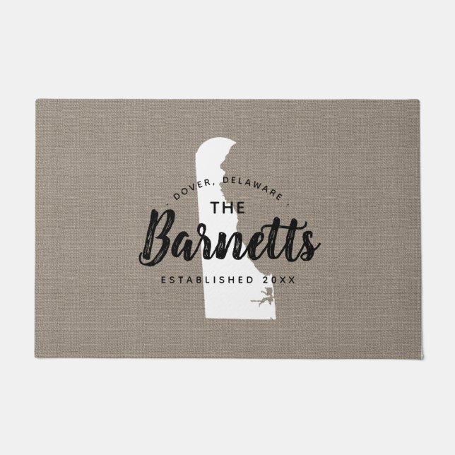 Felpudo Doormat estado monograma de la familia Delaware (Anverso)