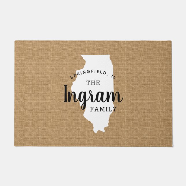 Felpudo Doormat estado monograma de la familia Illinois (Anverso)