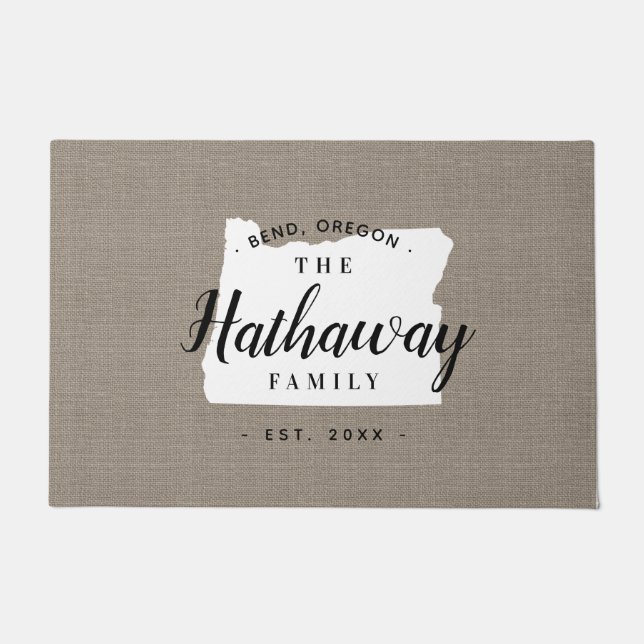 Felpudo Doormat estado monograma de la familia Oregon (Anverso)