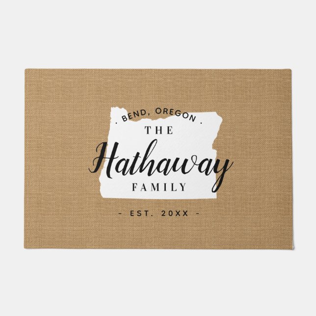 Felpudo Doormat estado monograma de la familia Oregon (Anverso)