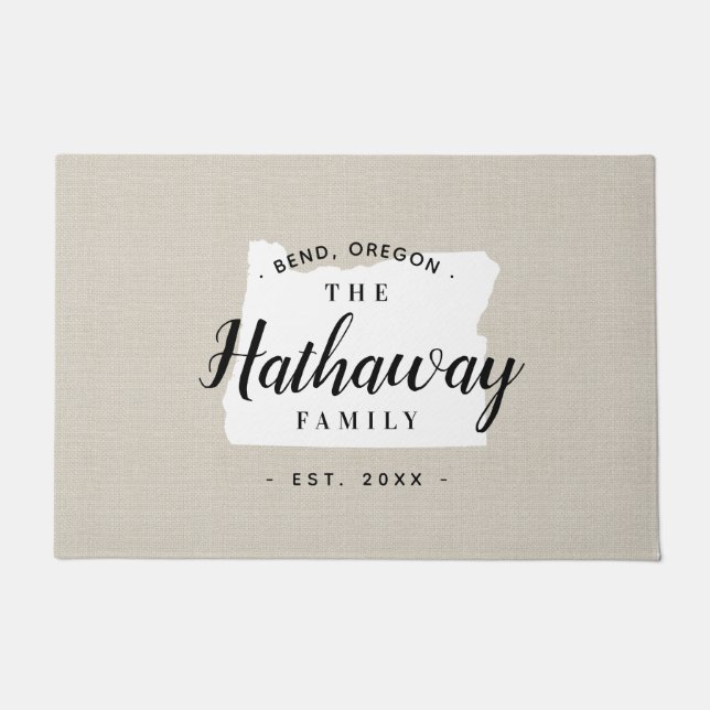 Felpudo Doormat estado monograma de la familia Oregon (Anverso)