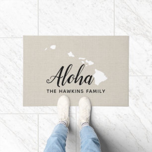Felpudo Doormat estatal monograma de la familia Hawaii