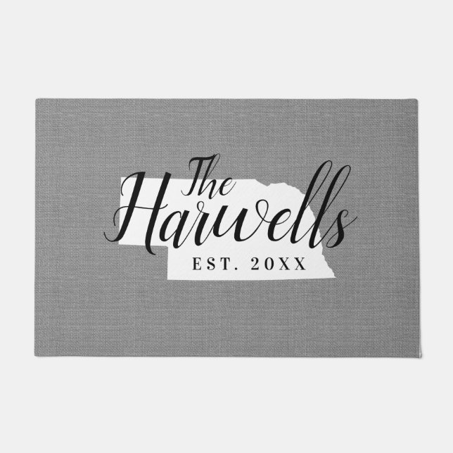 Felpudo Doormat estatal monograma de la familia Nebraska (Anverso)