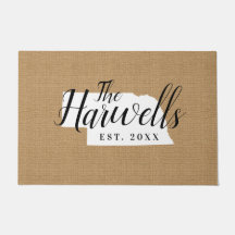 Doormat estatal monograma de la familia Nebraska