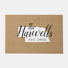 Felpudo Doormat estatal monograma de la familia Nebraska