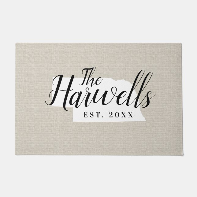 Felpudo Doormat estatal monograma de la familia Nebraska (Anverso)