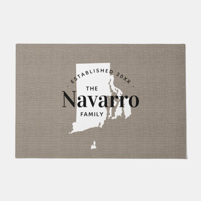 Felpudo Doormat estatal monograma de la familia Rhode Isla (Anverso)