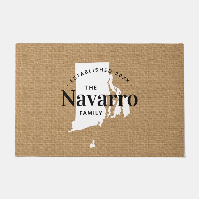 Felpudo Doormat estatal monograma de la familia Rhode Isla (Anverso)