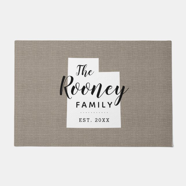 Felpudo Doormat estatal monograma de la familia Utah (Anverso)