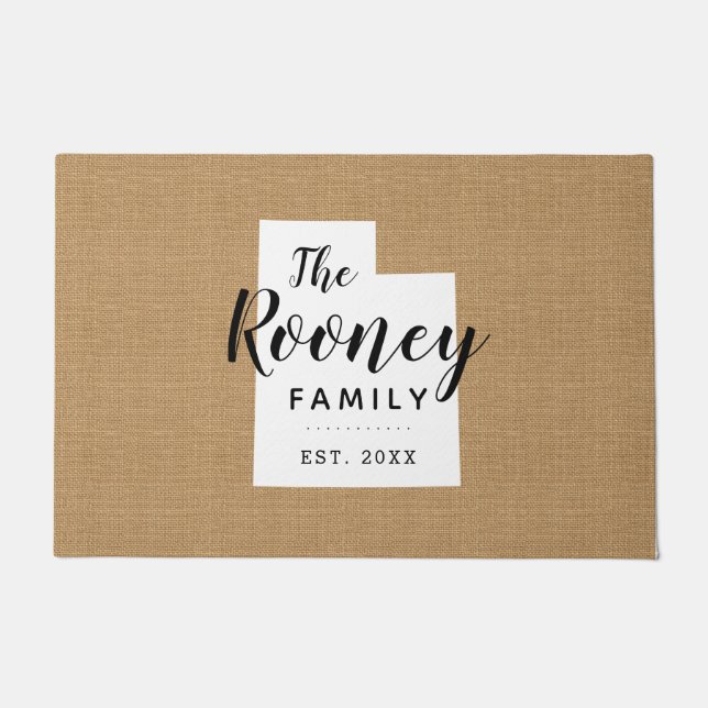 Felpudo Doormat estatal monograma de la familia Utah (Anverso)