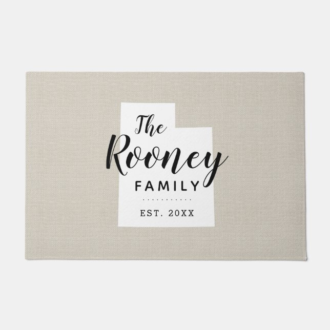 Felpudo Doormat estatal monograma de la familia Utah (Anverso)