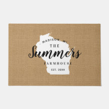 Doormat estatal monograma de la familia Wisconsin