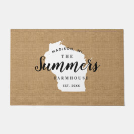 Felpudo Doormat estatal monograma de la familia Wisconsin