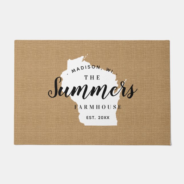 Felpudo Doormat estatal monograma de la familia Wisconsin (Anverso)