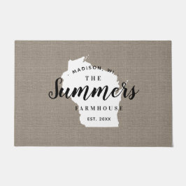 Felpudo Doormat estatal monograma de la familia Wisconsin