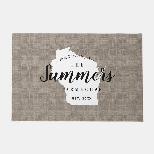 Felpudo Doormat estatal monograma de la familia Wisconsin (Anverso)