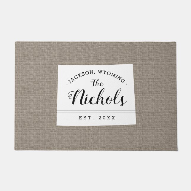 Felpudo Doormat estatal monograma de la familia Wyoming (Anverso)