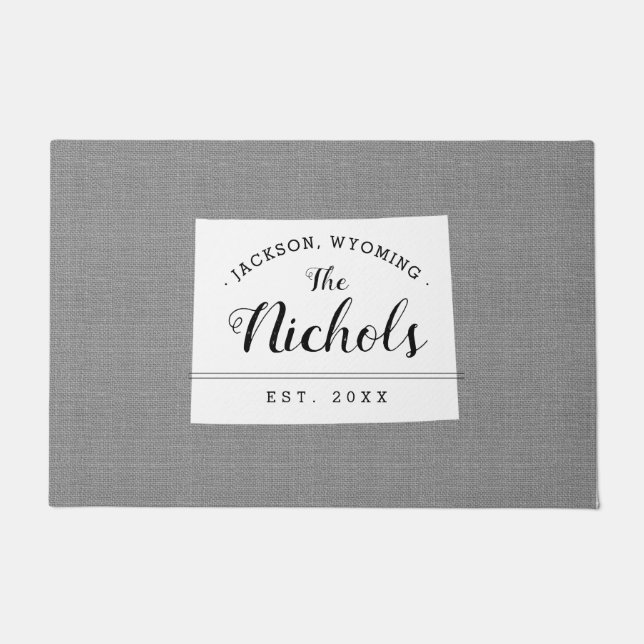 Felpudo Doormat estatal monograma de la familia Wyoming (Anverso)